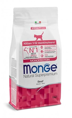 Monge Natural Superpremium Monoprotein Kitten al manzo, Cibo Secco per Gattini 1-12 Mesi, con Manzo, 1 confezione da 400 g