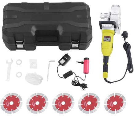 MIIWWOWO 4000W Electric Wall Chaser 5 Blade Grooving Machine, 6000rpm, Adjustable Cutting Depth & Width, with Dust Cover, Water Pump, Portable Case, for Brick Marble Concrete