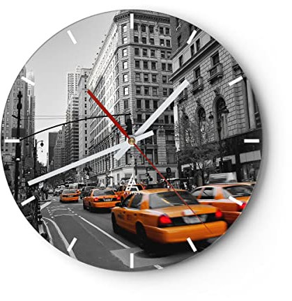Modern Wanduhr Amerika New York City Straße 40x40cm Rund Groß Wand Uhr Glas Analog Zimmeruhren Küche Büro Wohnzimmer Glasuhr Wall Clock Dekoration Design Wanddekoration Küchenuhr C3AR40x40-0445