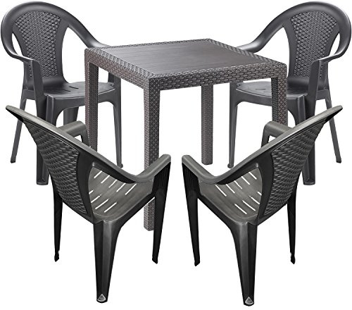 Mojawo Gartengarnitur 5tlg Gartentisch Kunststoff 79x79cm H72cm + 4 Stapelstühle Kunststoff Anthrazit Bistro Set Esstisch Stapelstuhl