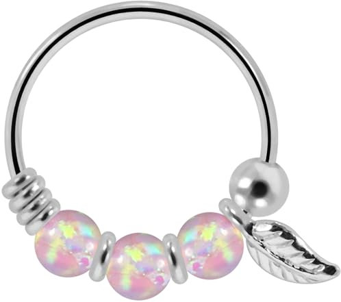 Monster Piercing | 9K Weißgold | Nasenring Nasenpiercing 22 Gauge - 8MM Durchmesser | Opal Perlen | offener Nasenring | Nase Piercing Frauen Männer