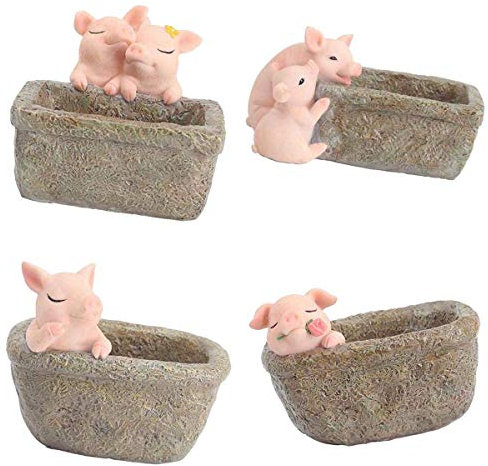Tubayia 4pcs Harz Schwein Blumentöpfe Sukkulente Kaktus Pflanztopf Pflanzgefäß für Haus Büro Garten Dekoration