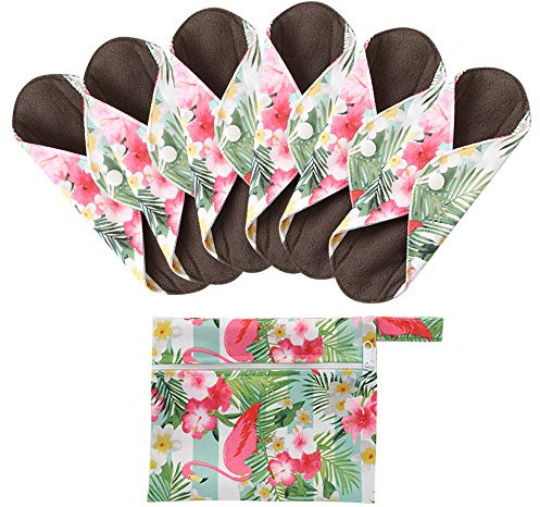 7 Stück/Set Waschbare/Wiederverwendbare Slipeinlagen mit Holzkohle Absorbency Menstruation-Pads Waschbare Stoffbinden, Wiederverwendbare Binden(Groß- 30cm/11.8 inch, Grün)