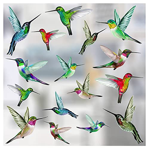 16 x Mixed Humming Bird Window Stickers to Deter Birds Flying into Glass | Decorative Anti Collision Window Stickers | Easy Install | Double Sided | Moveable | Static Cling Window Stickers