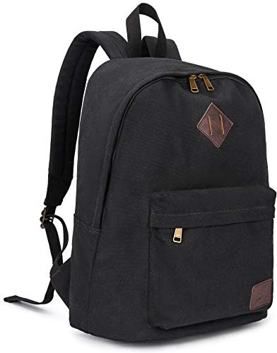seemeroad Canvas Vintage Rucksack Ultraleichter und Lässiger Rucksäcke Laptop Daypack Schulrucksack Reiserucksack für Herren Damen (Schwarz)