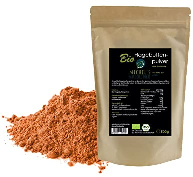 Michel´s Naturprodukte BIO Hagebuttenpulver (Rosa Canina), 500g - Mikrofein gemahlen aus ganzen Hagebutten, 100% naturreines Hagebutten Pulver, Ohne Zusatzstoffe, Vegan
