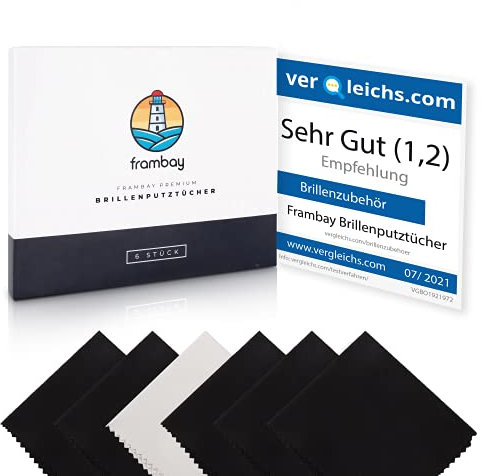 Frambay [6er Set Brillenputztuch Mikrofaser in Optikerqualität I Brillenputztücher für Brille, Handy und Kamera I Brillen Putztücher - 18x15cm I Brillenputztuch Microfaser