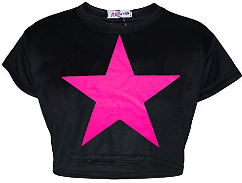 A2Z 4 Kids Haut Court Á Manches Courtes pour Filles Crop Top Débardeur - Crop Top Star Black 11-12