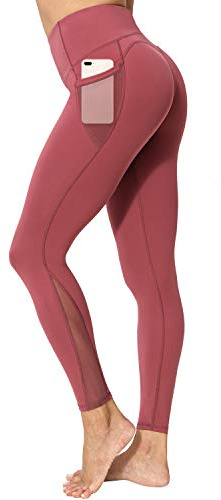 neppein Sport Leggings mit Taschen,Damen High Waist Blickdicht Leggings Sporthose Yogahose Fitnesshosewine, Weinrot, S