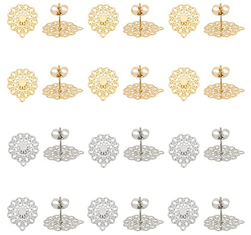 UNICRAFTALE Ca. 24 Stück Boho Ohrstecker DIY Ohrring Mit Schleife 304 Edelstahl Filigrane Ohrstecker Goldene Und Edelstahl Farbe Ohrring Teile Mit Ohrmuttern 0.7mm Pin Ohrringe Zubehör Für Schmuck