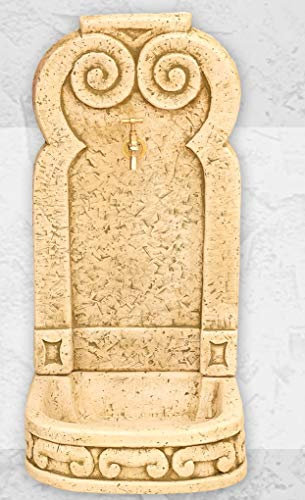 Fontaine murale modèle printemps 38 x 32 x 76 cm. Béton en pierre avec robinet. Fontaine décorative pour extérieur Poids : 37 kg Couleur : vert