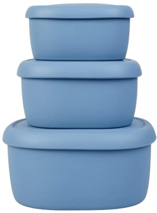 BLUE GINKGO Silicone Food Storage Container Set - Reusable Airtight Food Containers with Lids - Lunch and Bento Boxes for Adults and Kids - Freezer, Blue
