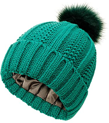 HANXIULIN Winter Mütze Damenmütze mit Fell-Bommel Fleece Innenfutter gefüttert - warme Damen Bommelmütze Slouch-Beanie-Mütze Weiche Bequem Kältebeständig Kaschmir