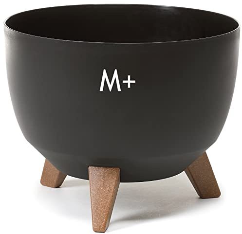 MELTOM Blumentopf mit Füßen Ø 33 cm Schwarz Übertopf mit Drainageboden | Kunststoff matt, Füße in Holzoptik, Höhe 23,4 cm, Standfläche Ø 20 cm, fester Zwischenboden, Gummistopfen zum Ablassen