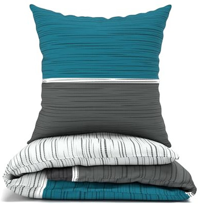 LARAWELL Bettwäsche 135x200 Baumwolle Ganzjahres Bettwäsche-Sets blau grau gestreift Premium