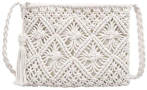 LA HUATE Women Handmade Beach Shoulder Bags Summer Holiday Tassel Purse Casual Messenger Bags Crossbody Bags