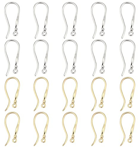 PandaHall Fishhook Ohrhaken, 10 Paar 18 Karat Vergoldeter Französischer Ohrdraht Mit Zirkonia 2 Farben Messing-Ohrringzubehör Für Die DIY-Schmuckherstellung, Golden/Platin, Stift: 1 mm