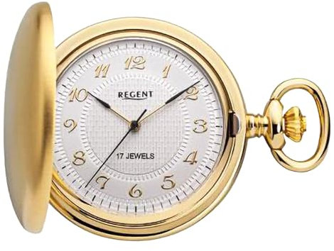 Regent Herren Taschenuhr Savonnette Goldfarben 43 MM Mechanischer Handaufzug Arabische Zahlen P-712