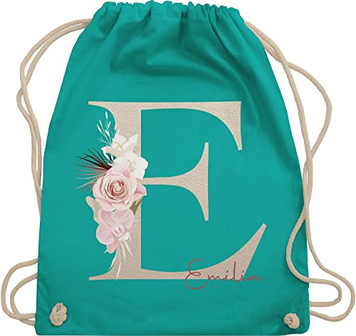 Turnbeutel Rucksack - Anfangsbuchstabe Name I Initialen personalisiert - Unisize - Türkis - jga taschen schulkind beutel buchstaben e stoffbeutel sporttasche mädchen turnsack kindergarten