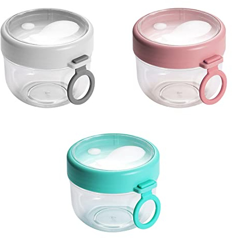 KOFISA 3 Pcs Overnight Oats Containers with Lids and Spoon,20.29oz Overnight Oats Jars Mason Jar Cups Containers for Oatmeal Food Milk Coffee Candy Fruits,600ml