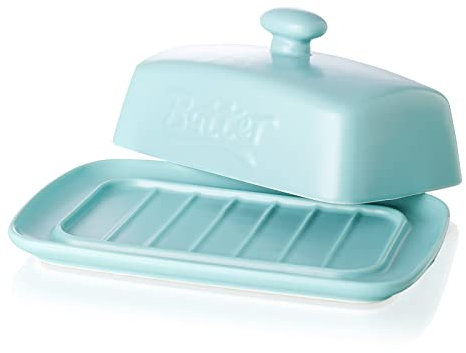Butterdose Porzellan mit Deckel, Candiicap Große Butterschale für die Arbeitsplatte, Keramik Butterhalter zur Aufbewahrung von Butter, Spülmaschinenfest (Matt Blau)