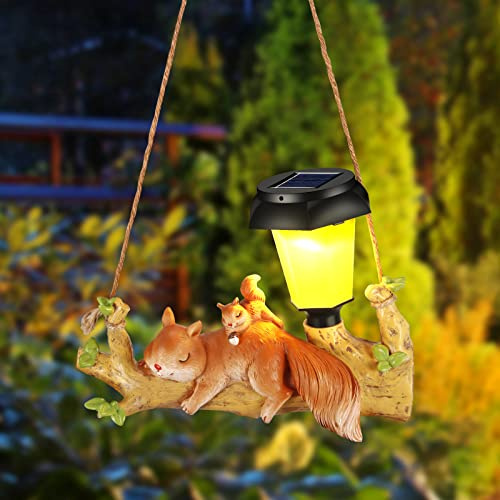 Figurine Écureuil Étanche en Résine avec Lampe Solaire pour Jardin, Pelouse, Terrasse et Cour - Statue Animaux pour Exterieur