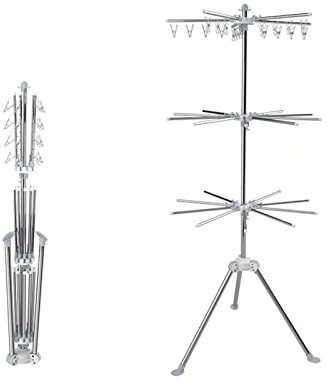 IXART Wäscheständer Faltbares Kleidungsstück und Kleidung Trocknungsregal 3-tierende verstellbare Höhe, Edelstahl, robuste 3 Beine Drying Rack/Clothes Drying Rack (Size : A)