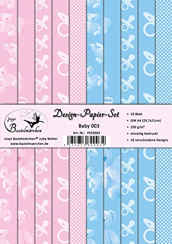 Josys Bastelmärchen Design-Papier-Set 10 Blatt A4 250g Scrapbooking Motiv Baby Geburt 003, PES9003