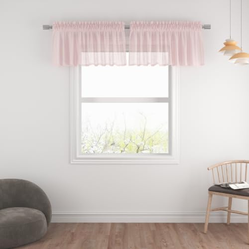 UPOPO Pale Pink Valance 15 inches Long Sheer Curtain Valance Living Room Bedroom Kitchen Voile Transparent Light Filtering Valance Curtain Small Short Door Window Treatment 2 Panels Rod Pocket