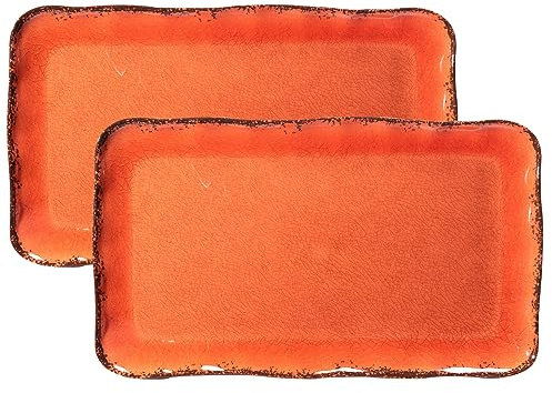 LEHAHA Melamine Serving Tray/Platters Set of 2, 17.5 x 10, 2-Piece Large Rectangular Melamine Platter Set for Serving Food, Orange
