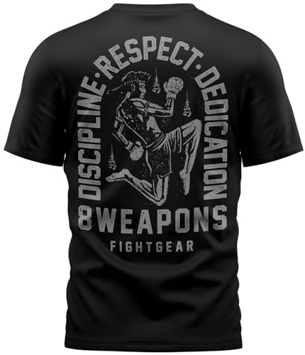 8 WEAPONS T-Shirt Tombstone, Schwarz, Muay Thai T-Shirt für Sport und Freizeit, 100% Baumwolle, Langlebig, Shirt für Fitness, MMA, K1, Boxen, Thai Boxen und Kickboxen