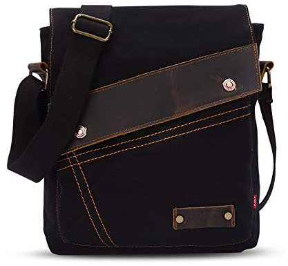 WolFum Casual Umhängetasche Canvas Messenger Pack für 7,9-Zoll-Tablet Herren Damen Satchel Schultasche Aktentasche für Männer Frauen Pendeln College Campus Radfahren Wandern Outdoor-Reisen Grau Double