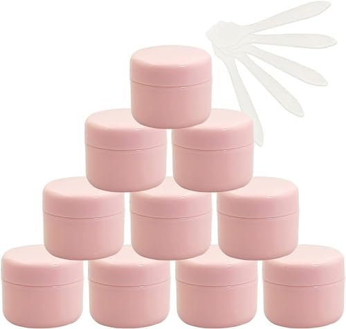 Leere Gläser mit Deckel, Kosmetikdose, B0CL9K7SRC12 PC Leere 50 ml rosa Kunststoff-Kosmetikgläser mit Schraubdeckel, 50 g kleiner Topf mit Inneneinsatz for kosmetischen Reise-Gel-Lippenbalsam + 5 x Sp