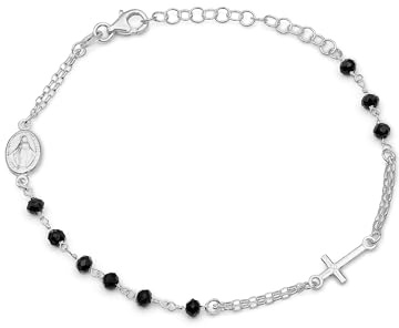 AKA Gioielli® - 925 Silber Rosenkranz Armband mit Jungfrau Maria und Kreuz - Armband für Damen und Herren, längenverstellbar