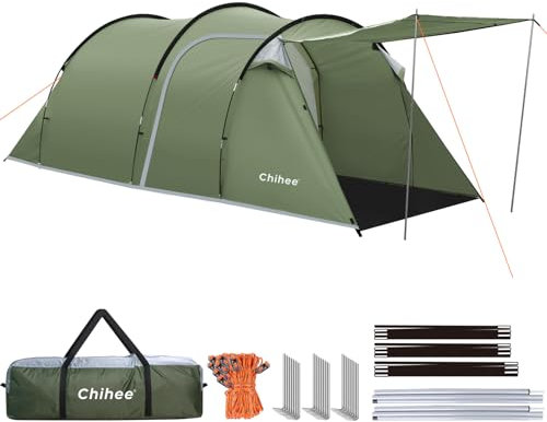 Chihee Camping Zelte Tunnelzelt 4 Personen Familienzelt mit 2 Türen Wetterfestes Zelt 4 Jahreszeiten Zelte mit abgeschirmter Veranda Raum Markise Include Rainfly Tragetasche für Reisen Outdoor Wandern