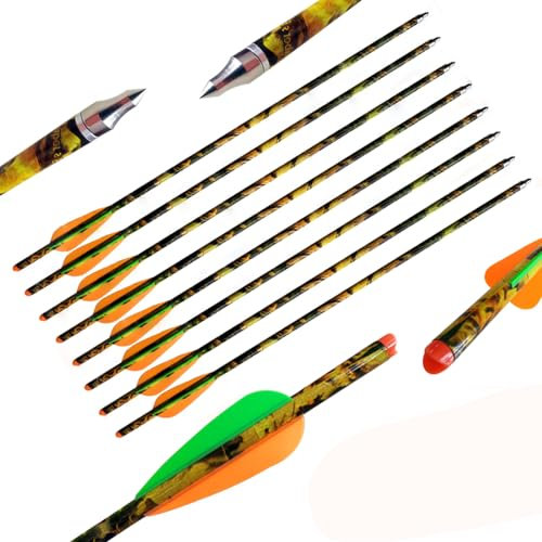 ACCMOS 12 Stück Armbrustpfeile 13.5 16 17 18 20 Armbrustbolzen ID 7.6mm OD 8.8mm Carbon-Pfeil 125 Grain Spitze für Bogenschießen Jagd (Orange Green, 20inch)