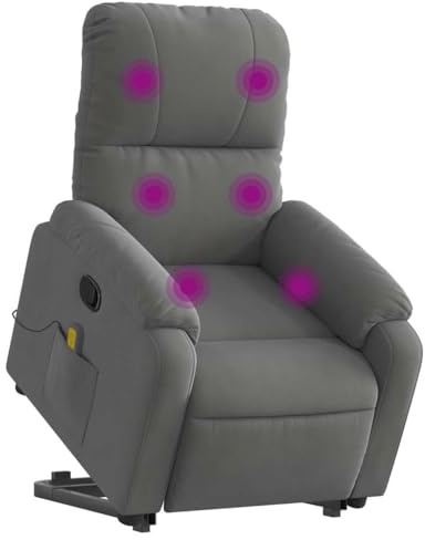 vidaXL Massagesessel, Sessel mit Aufstehhilfe, Relaxsessel mit Liegefunktion Vibrationsfunktion, Fernsehsessel Liegesessel Aufstehsessel, Dunkelgrau Mikrofasergewebe