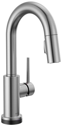 Delta Trinsic Touchless Bar Faucet with Touch Technology, Brushed Nickel Prep Sink Faucet with Pull Down Sprayer, Single Hole, Arctic Stainless 9959TL-AR-DST