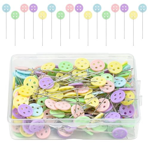 KBNIAN 400 Stück Stecknadeln mit Knopfskopf 53mm Bunte Stecknadeln Nähen Edelstahl Quiltnadeln Flachkopf-Quiltnadeln für Nähen Säumen Craft,Schmuck, DIY, Handwerk
