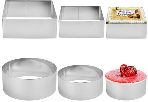 DECARETA 6-teilig Dessertringe Edelstahl Speiseringe Mini Kuchenringe Kleine Tortenringe Mousse Ring rund Kochringe Kuchenform Törtchenform Dessert Formen Brötchen Kuchen Dessert Schimmel φ 6/8/10cm