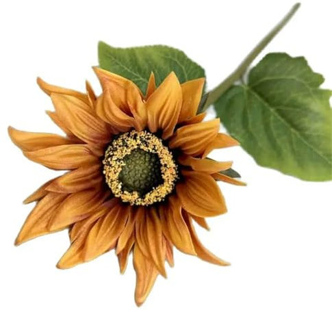 Eine künstliche Sonnenblume mit einzelnem Stiel, fühlt sich echt an, 48,3 cm Länge, künstliches Polyurethan, Chrysanthemen-grünes Blatt für Hochzeitsdekoration