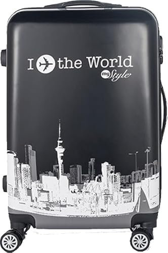 Xonic Design Reisekoffer - Hartschalen-Koffer mit 360° Leichtlauf-Rollen - hochwertiger Trolley mit Zahlenschloss Polycarbonat in M-L-XL oder Set (Fly The World, L)