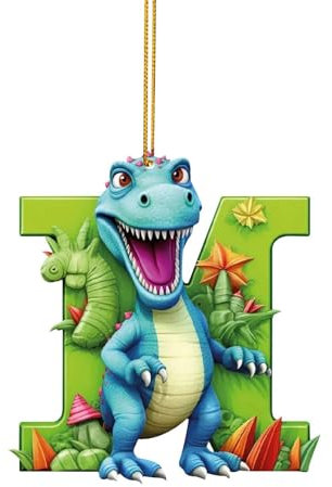 Flodxo Weihnachtskugel-Ornamente, 26 Buchstaben, Anhänger, Weihnachtsbaumschmuck, DIY, Weihnachtsdekoration, Cartoon-Anhänger für Kinder, Acryl, Dino-Figuren, hängend, lustig, Dinosaurier-Dekor, M