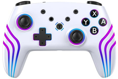 MYSTILUCK Manette Sans Fil Pro pour Switch/Switch 2/Lite/OLED/PC, Contrôleur avec 7 Couleurs d'éclairage RGB Changeantes/Déclencheurs Effect Hall/Double Vibration, Joystick Ergonomique et Précis,Blanc