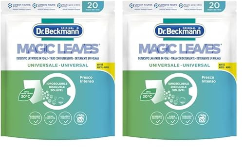 Dr. Beckmann MAGIC LEAVES Tiras con detergente UNIVERSAL | tiras prácticas y predosificadas para la colada | Hidrosolubles y fáciles de usar | 20 tiras (Paquete de 2)