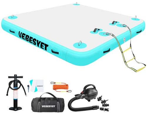 VEBESYET Inflatable Dock Floating Platform, 8ft × 6.6ft × 8 Dock Floats Multi-Person Floating Island Raft for Lake Pool Beach Ocean