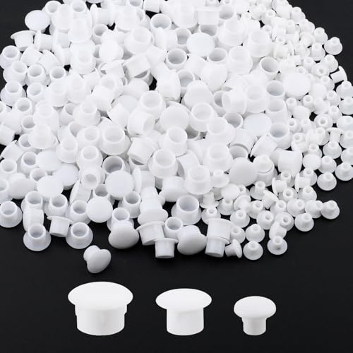 300 PCS Plastic Hole Plugs White Assorted 3/16, 5/16, 3/8 Inch Round Hole Cover, Flush Type Hole Plugs Snap in Locking for Kitchen Cabinet Furniture Cupboard Shelves(5/8/10 mm)