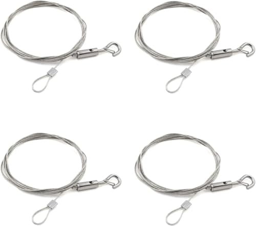 JOZMMZEOOA 4 Piezas Cable de Acero Inoxidable,1.5 MM * 2M Cable Acero Ajustable con Gancho Tensores Alambre Tensor Cuerda Tendedero,para Colgar Lámparas Marcos Fotos Ropa Tendedero Cortinas