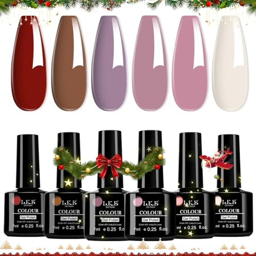 Gel Nail Polish Set, 6 Colors Gel Nail Kit Soak Off UV LED Nails Polish Set Manicure Kit Salon at Home