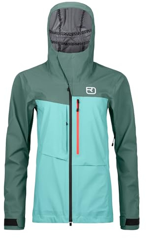 Ortovox Women’s 3L Ravine Shell Jacket | Lightweight Freeride Shell with Ventilation Zips & Storm Hood for Ski Touring - Ice Waterfall - M